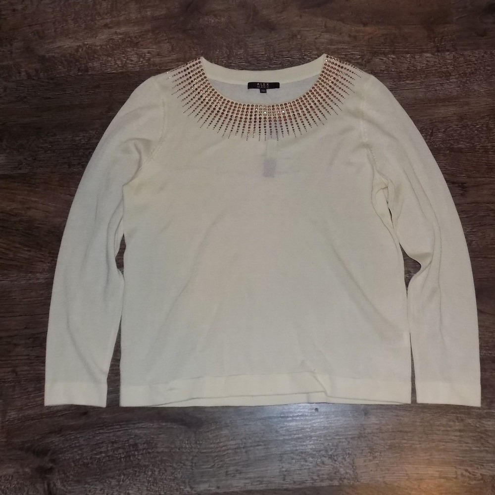Alex Marie Jewel Neck Sweater Womens XL Winter White NWT Studded Embellished